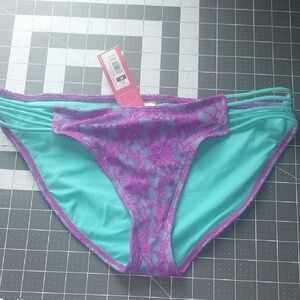 Xhilaration Turquoise & Purple Lace Bikini Bottoms with Strappy Sides
